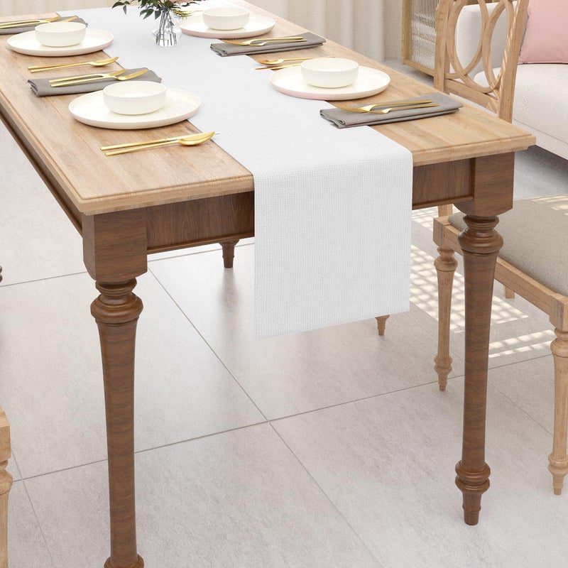 NATUS WEAVER مفرش طاولة طعام 12 × 90 بوصة من قماش الخيش لمطبخ المزرعة، أبيض نقي - Image 2